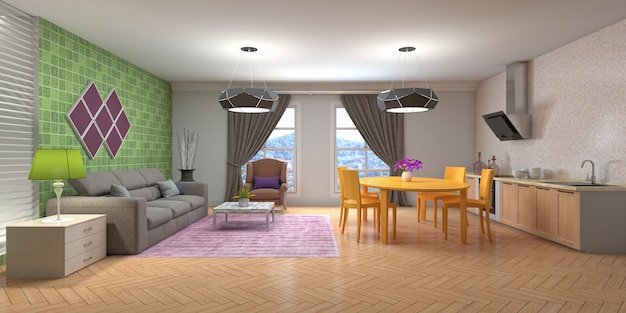 Illustration of the living room interior