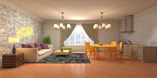 Illustration of the living room interior