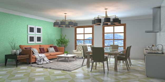 Illustration of the living room interior