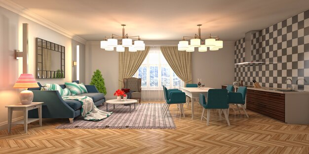 Illustration of the living room interior