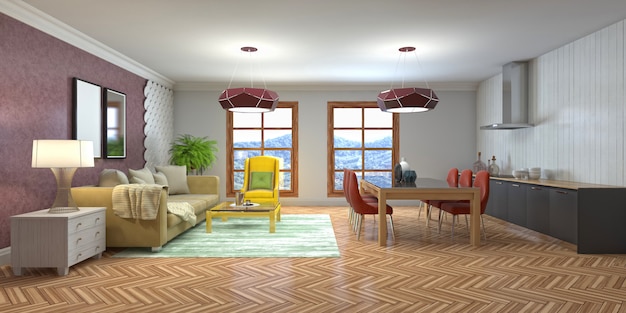 Illustration of the living room interior