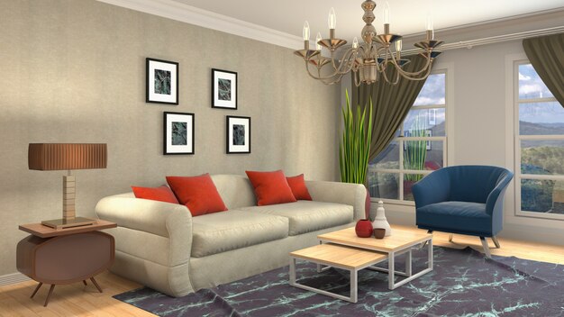 Illustration of the living room interior