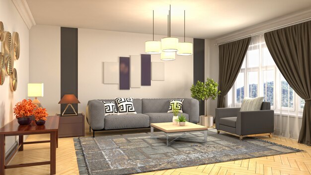 Illustration of the living room interior