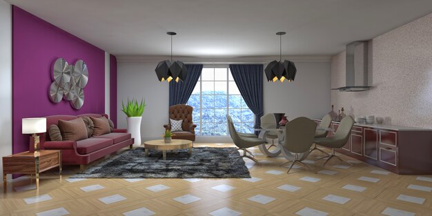 Illustration of the living room interior