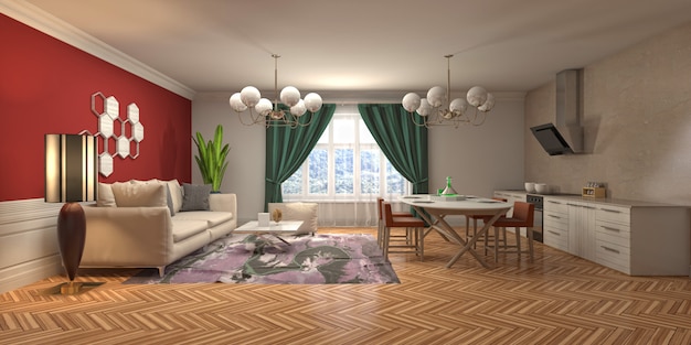 Illustration of the living room interior