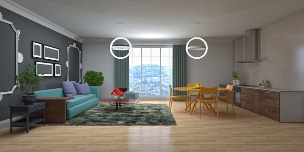 Illustration of the living room interior