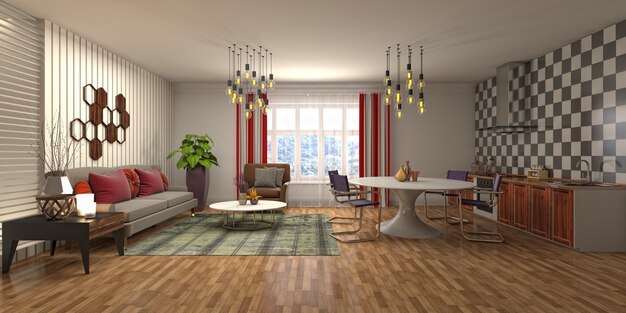 Illustration of the living room interior