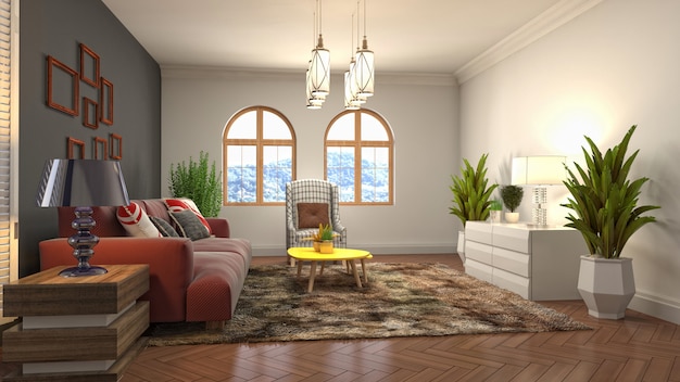 Illustration of the living room interior