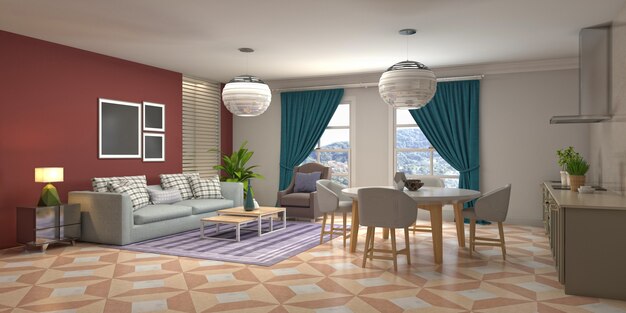 Illustration of the living room interior