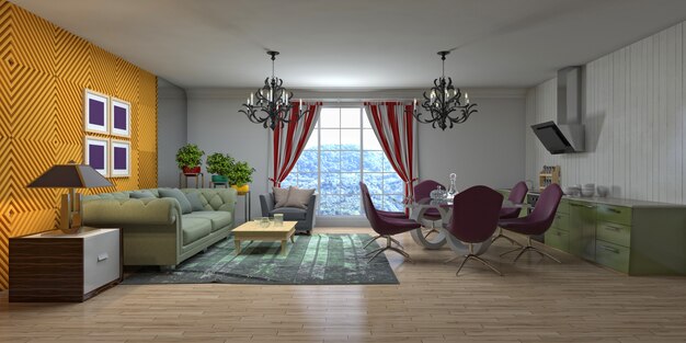 Illustration of the living room interior