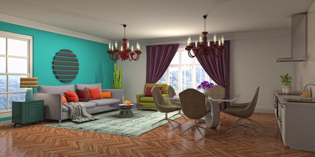 Illustration of the living room interior