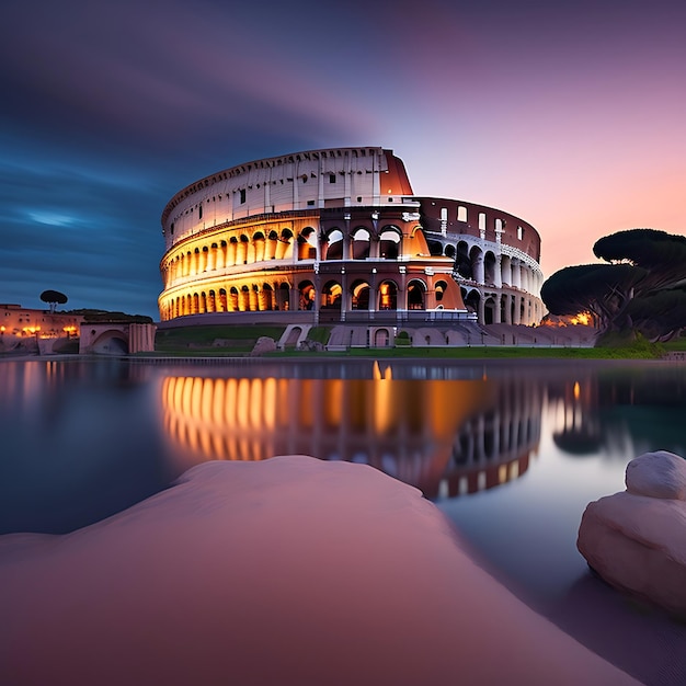 illustration long exposure of colosseum rome italy
