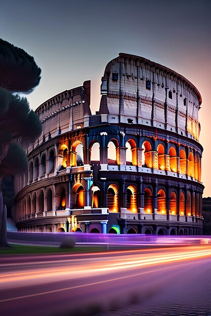 Illustration long exposure of colosseum rome italy