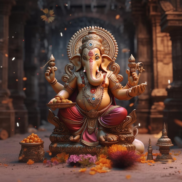 Illustration of lord Ganesha for ganesh chaturthi Generative ai