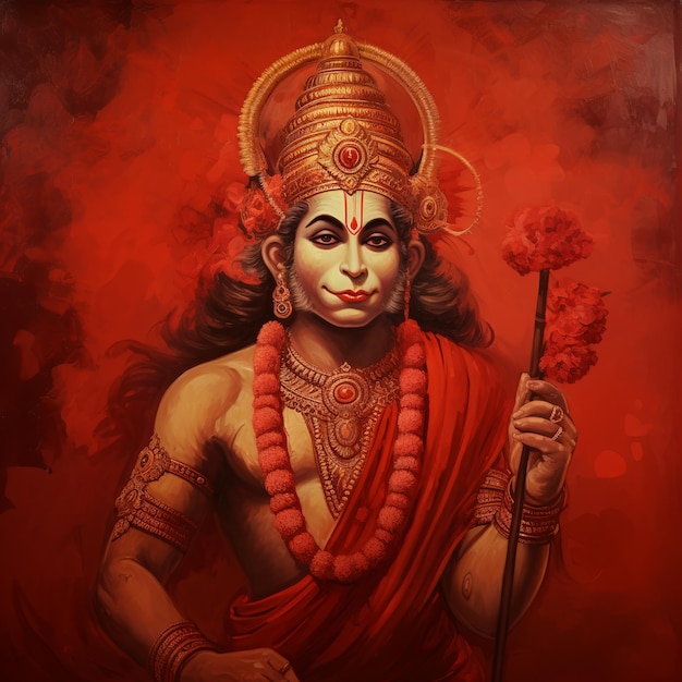 illustration of lord hanuman on a red backgroundtraditional hinduism