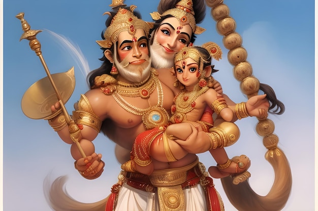 illustration of Lord Hanuman on religious background