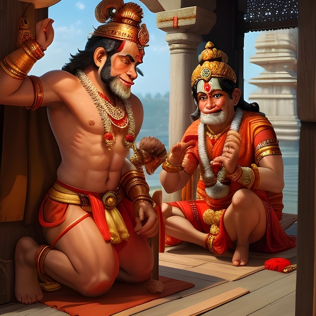 illustration of Lord Hanuman on religious background