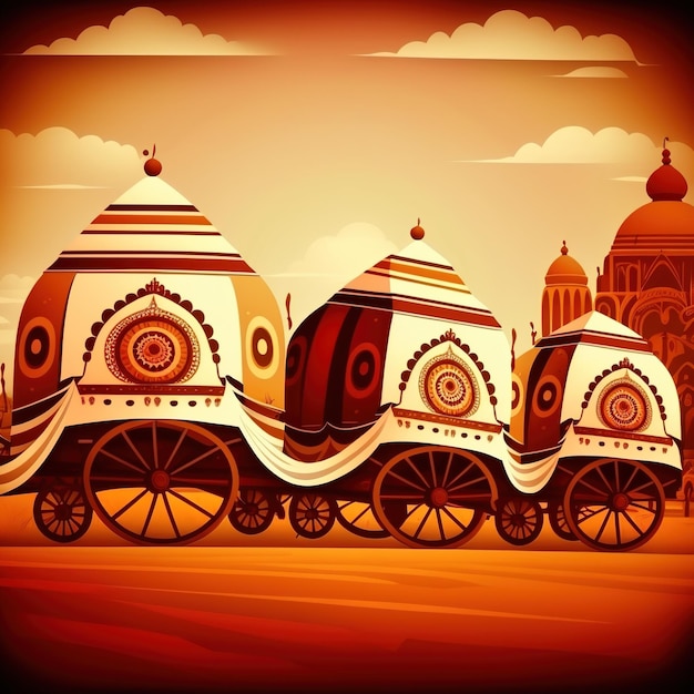 Photo illustration of lord jagannath balabhadra and subhadra on annual rathayatra ai generative