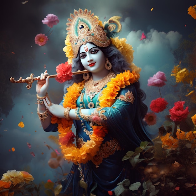 illustration of lord krishna painting 4k realistic