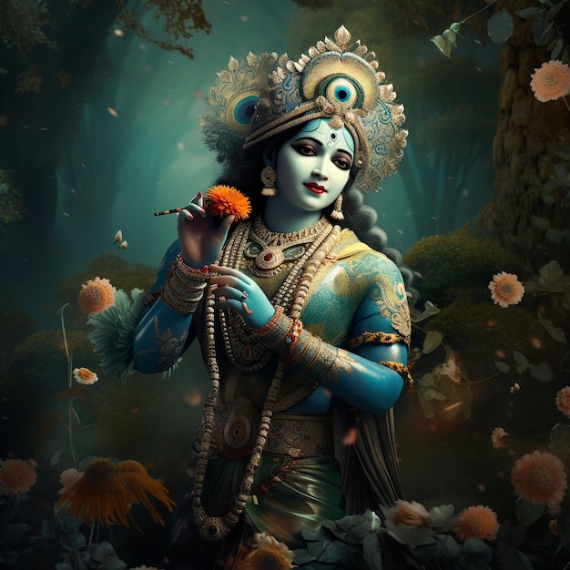 illustration of lord krishna painting 4k realistic