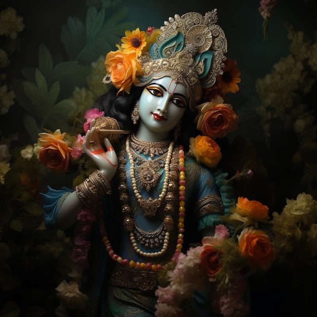 illustration of lord krishna painting 4k realistic