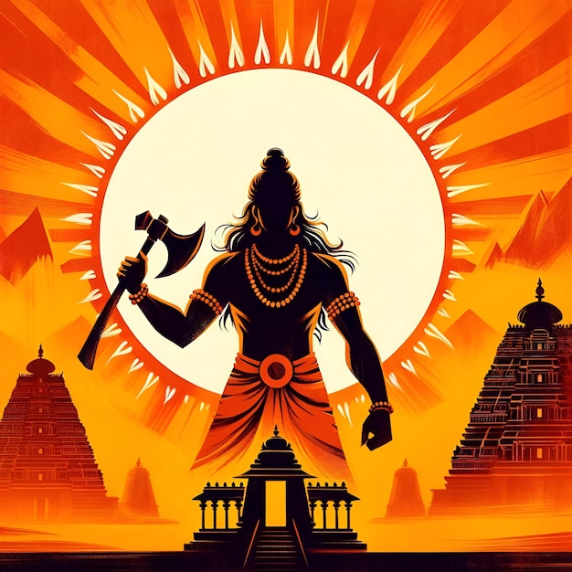 Illustration of lord parshuram silhouette with axe for parshuram jayanti celebration