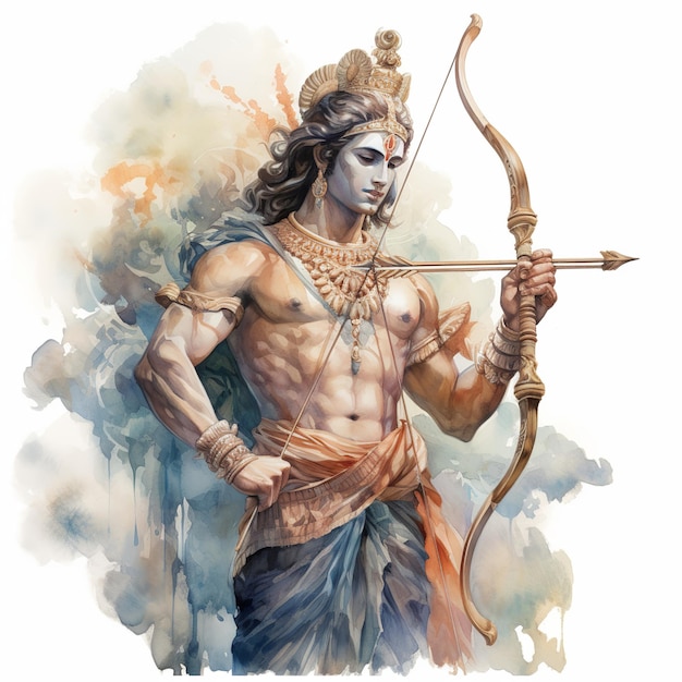 illustration of lord ram holding bow and arrow watercolor