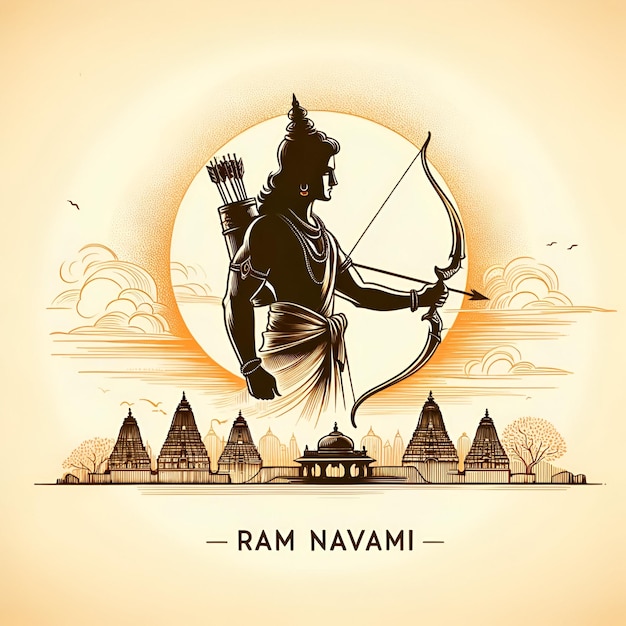 Illustration of lord rama with bow and arrow for ram navami