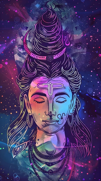 illustration of lord shiva and goddess parvati faces