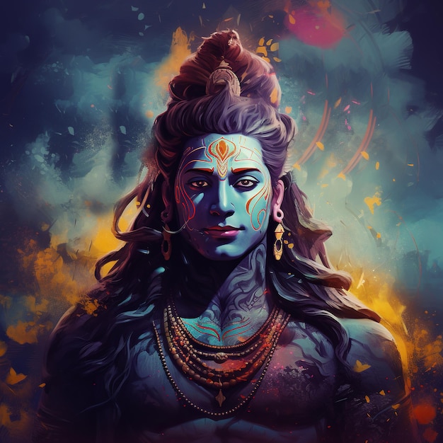 illustration of Lord Shiva with colorful background