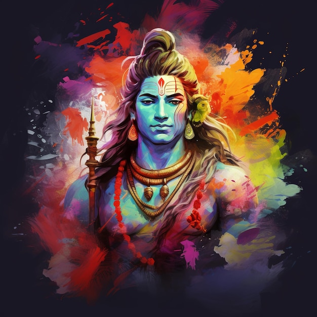 illustration of Lord Shiva with colorful background