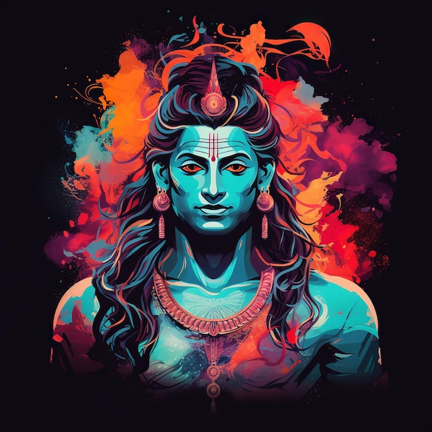 illustration of Lord Shiva with colorful background