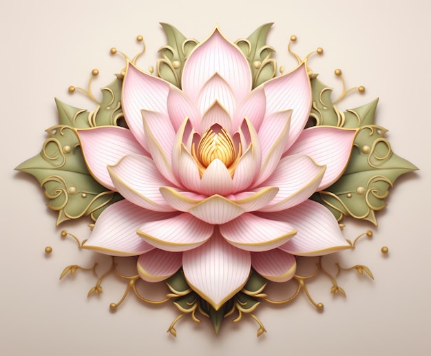 Illustration of a lotus flower image in pink and green inspired by serene and peaceful landscapes and meditation Generative AI