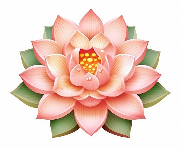 Иллюстрация изображения цветка лотоса в розовых и зеленых тонах, вдохновленная безмятежными и мирными пейзажами и медитацией Генеративный ИИ