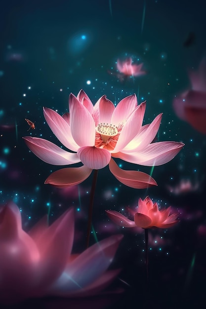 Illustration lotus flower on night sky background Generative AI