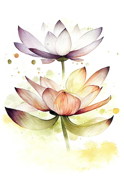 Illustration of Lotus Flower in Watercolor Painting Style