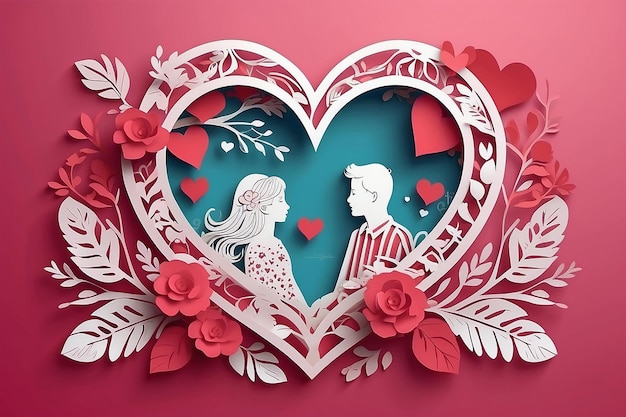 Photo illustration of love and valentine day with heart paper cut style vector illustration