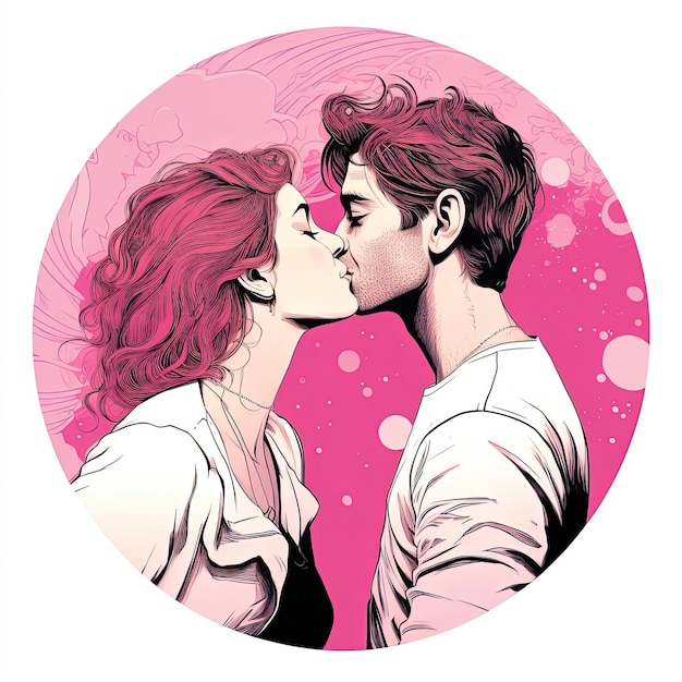 Foto un'illustrazione di amanti che si baciano nello stile di disegni a righe giocosi