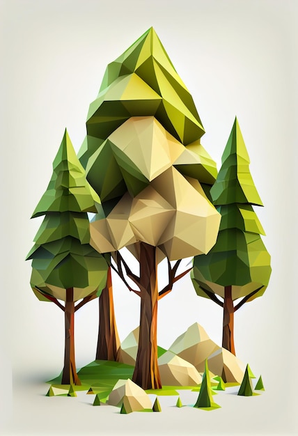 Illustration of low poly style of tree