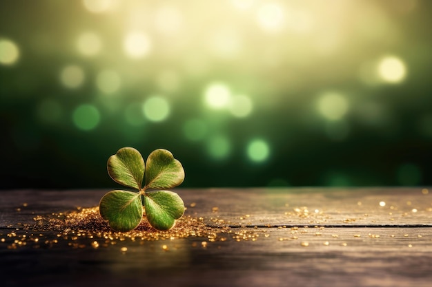 Illustration of a lucky fourleaf clover emerging from the soil Generative AI