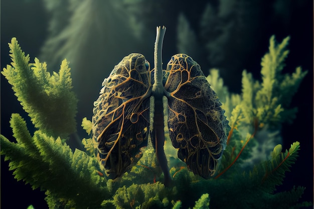 Illustration of lungs of planet Earth day clean ecology AI