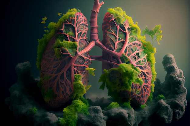 Illustration of lungs of planet Earth day clean ecology AI