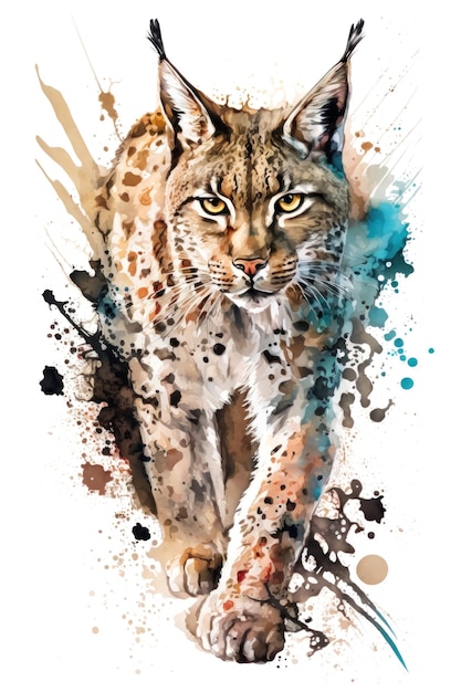 Illustration lynx in watercolor Animal on a white background generative AI
