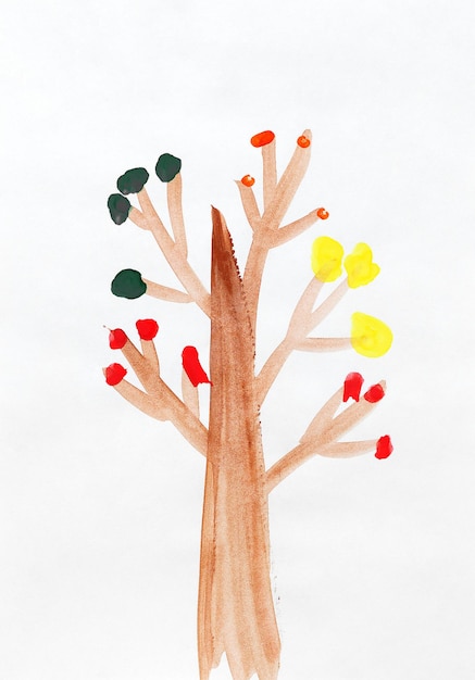 Illustration made by child of tree on white background