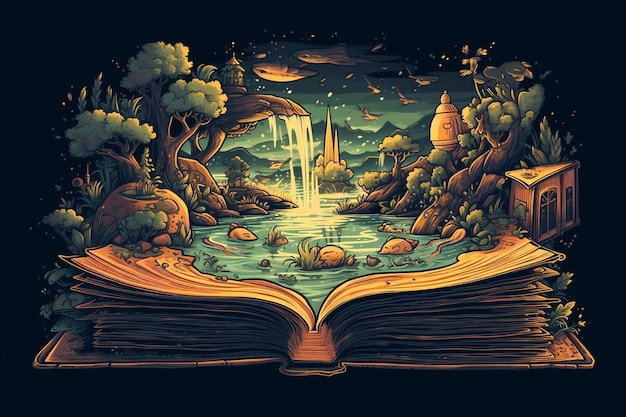 Foto illustrazione del libro magico con storie fantastiche ai generate