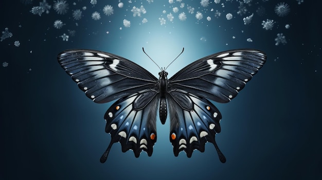 파란색 배경 에 있는 마법 의 나비 의 일러스트레이션