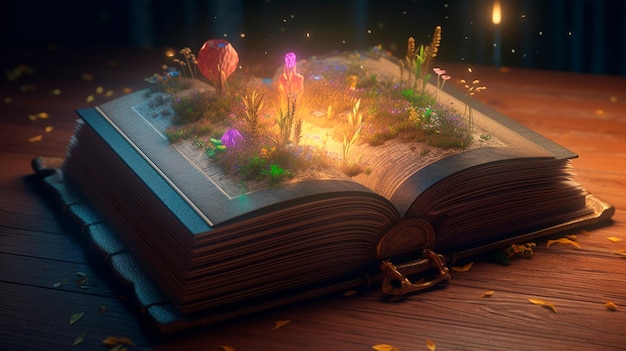 Photo illustration of a magical book that contains fantastic stories generative ai