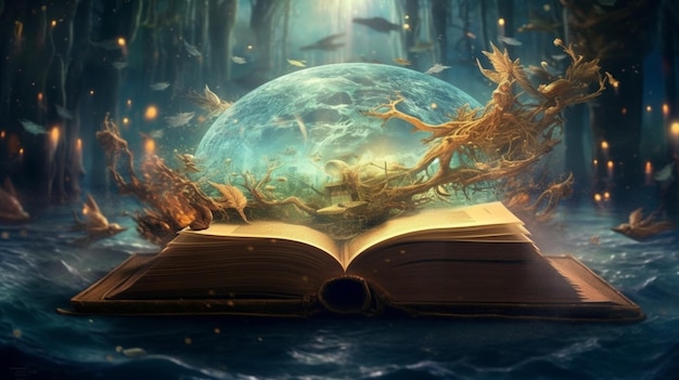 幻想的な物語が収められた魔法の本のイラスト ジェネレーティブ AI