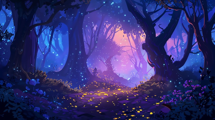 Photo an illustration of a magical forest with glowing lights