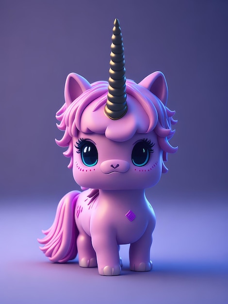 Illustration of a magical pink unicorn stuffed animal with a golden horn created with Generative AI technology
